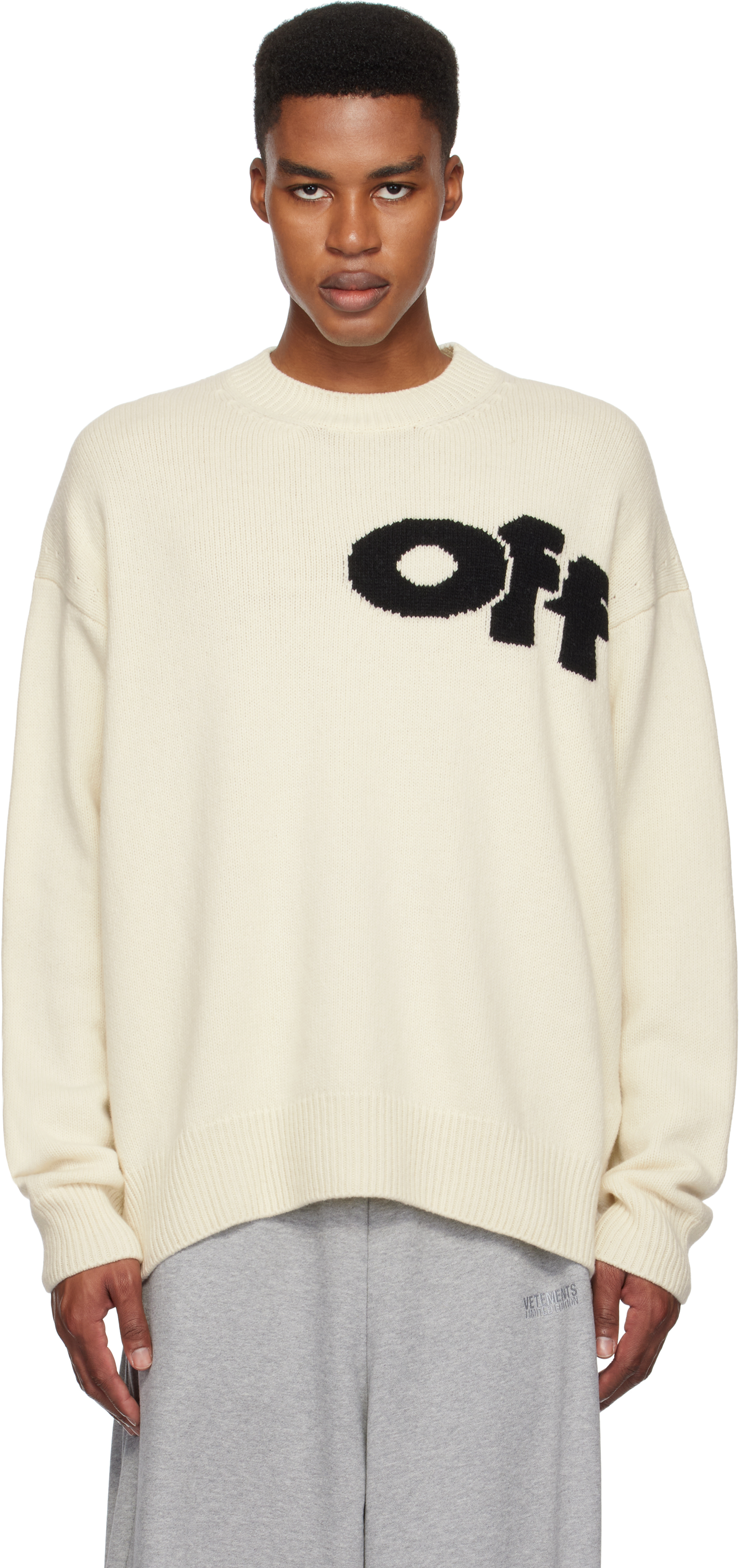 Shop Off-white Shared Logo Sweater In Cream - Black