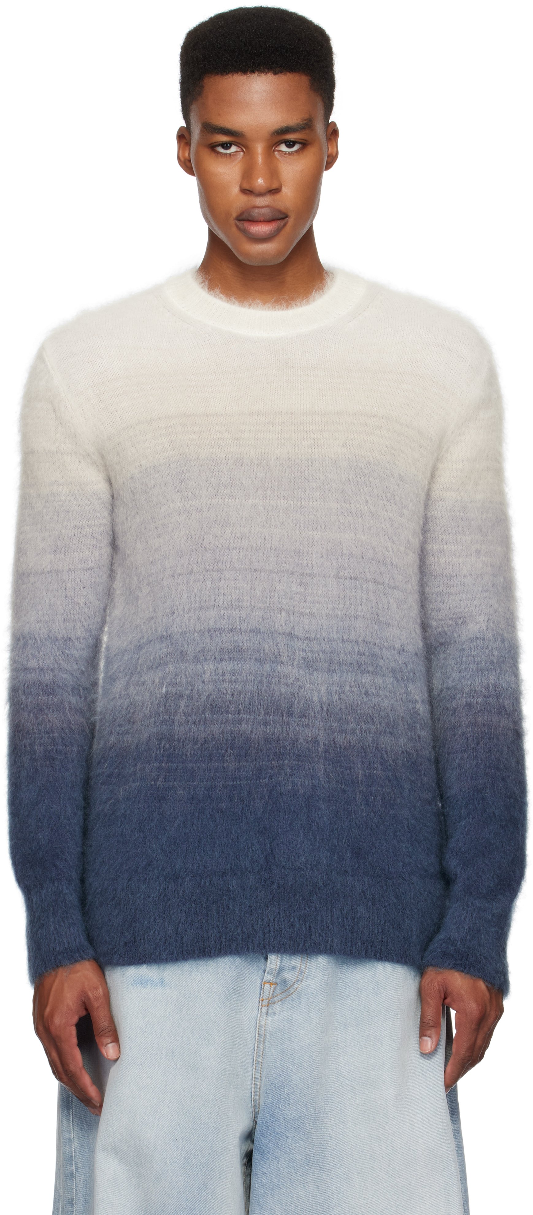 Blue Off White Mohair Arrow Gradient Sweater