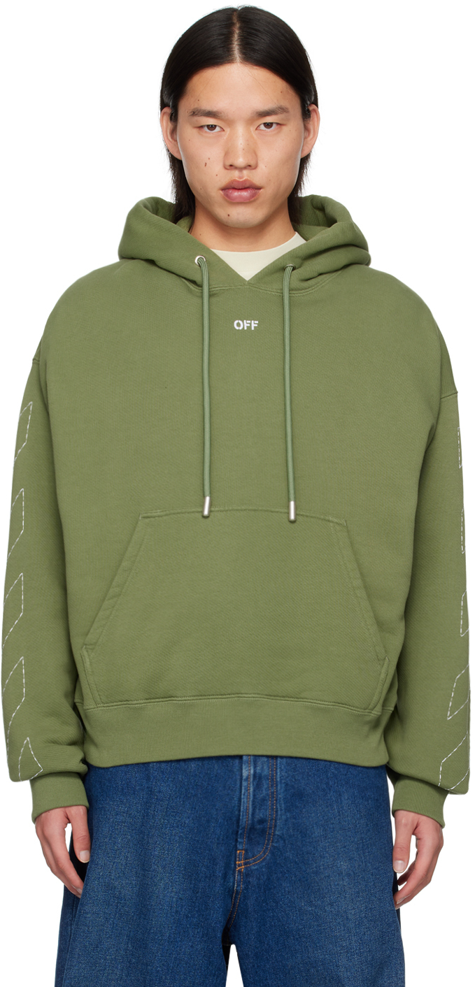 Shop Off-white Green Off Stitch Skate Hoodie In Four Leaf Clover