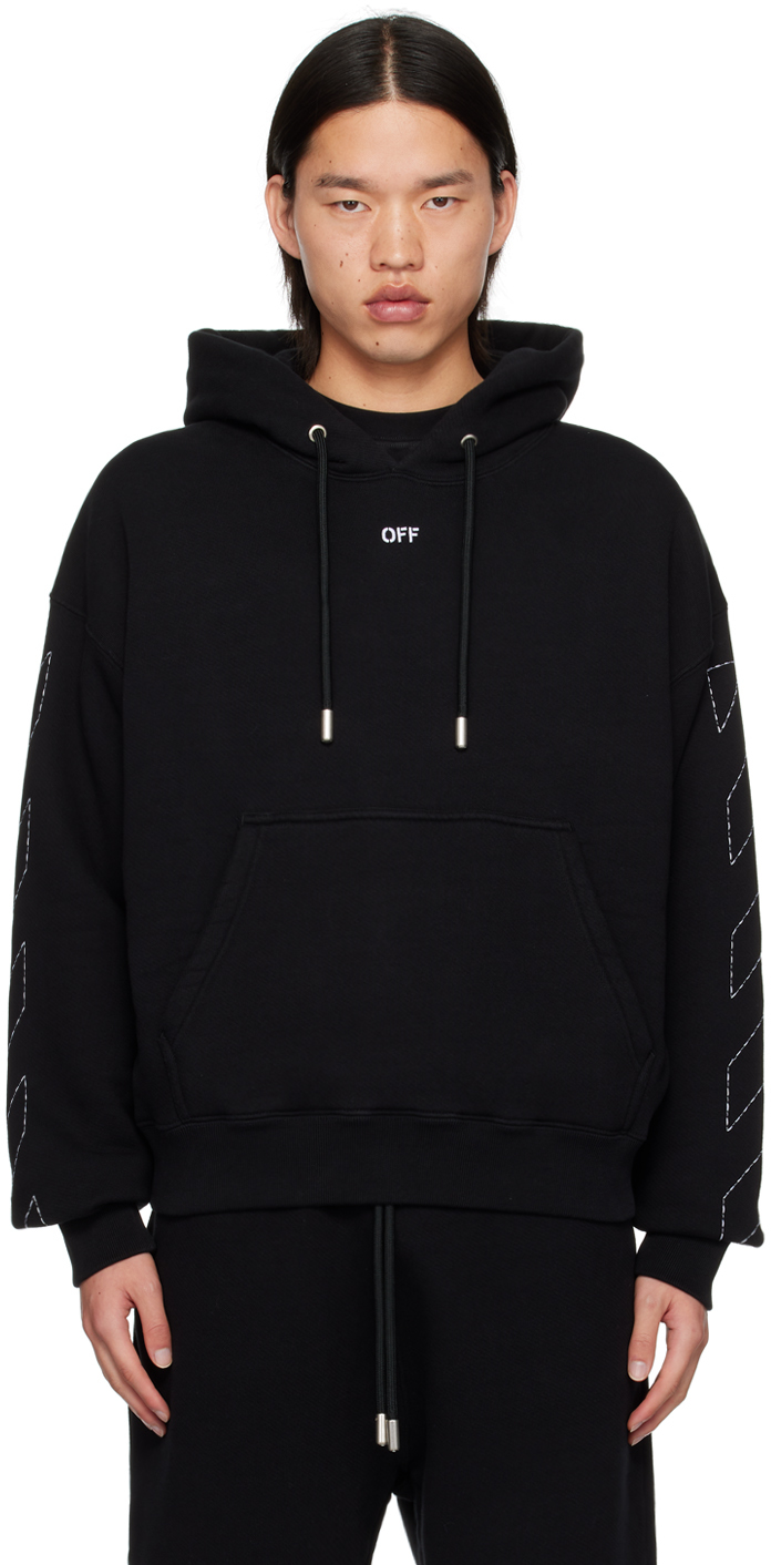 Shop Off-white Black Off Stitch Skate Hoodie In Black White