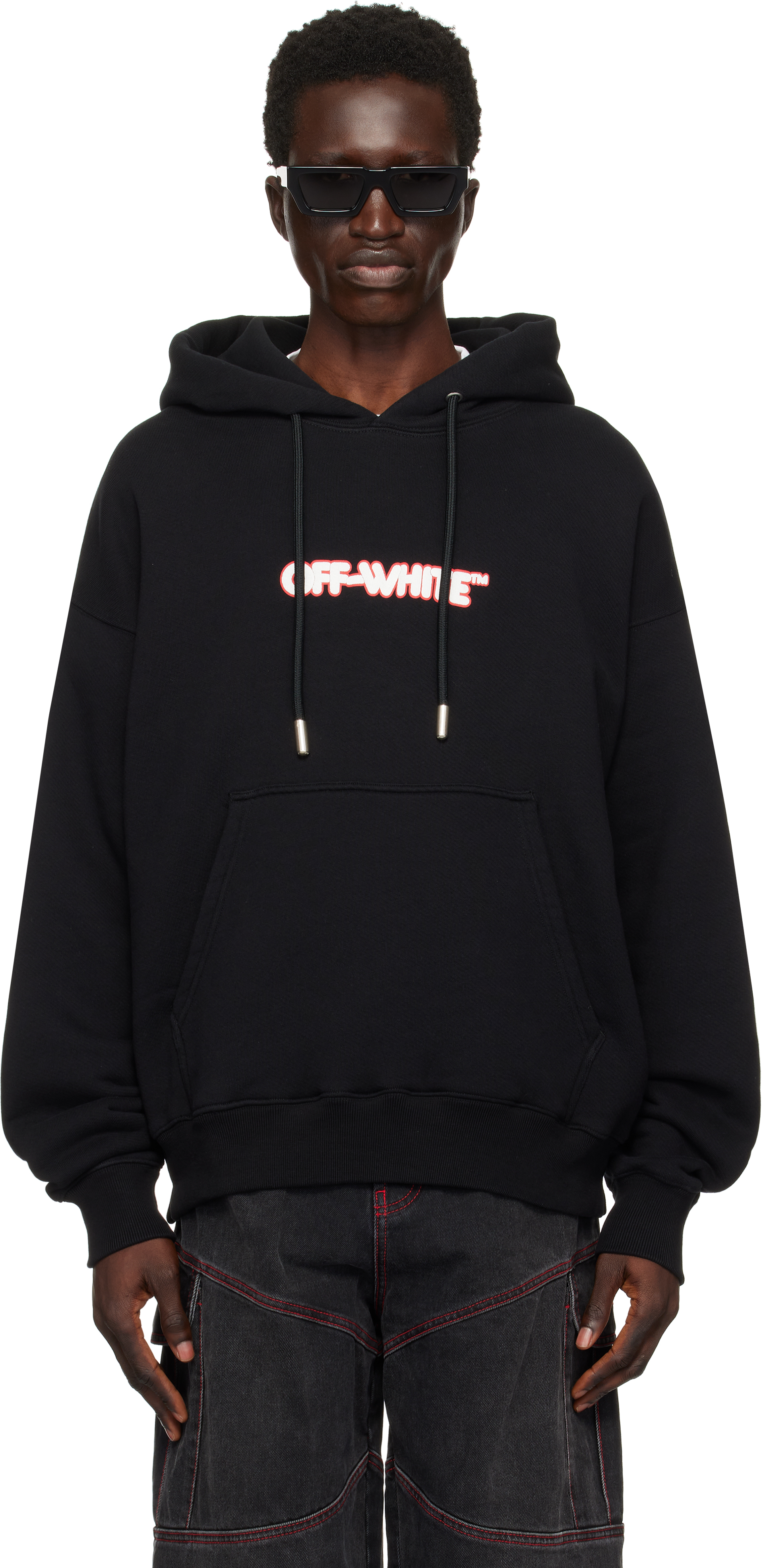 Off-white Black Round Logo Skate Hoodie In Black - White