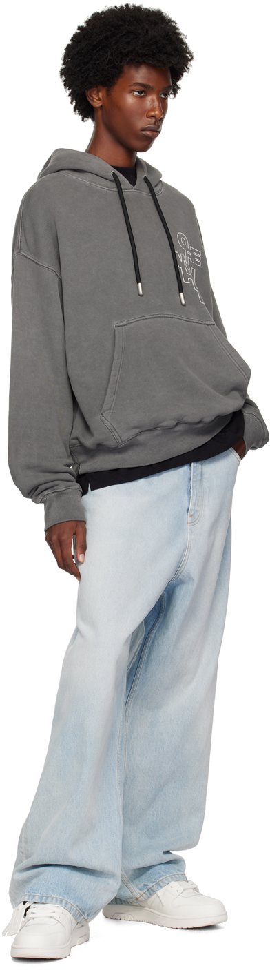 Off-white Jersey Cotton Hoodie Drawstring In Black - White