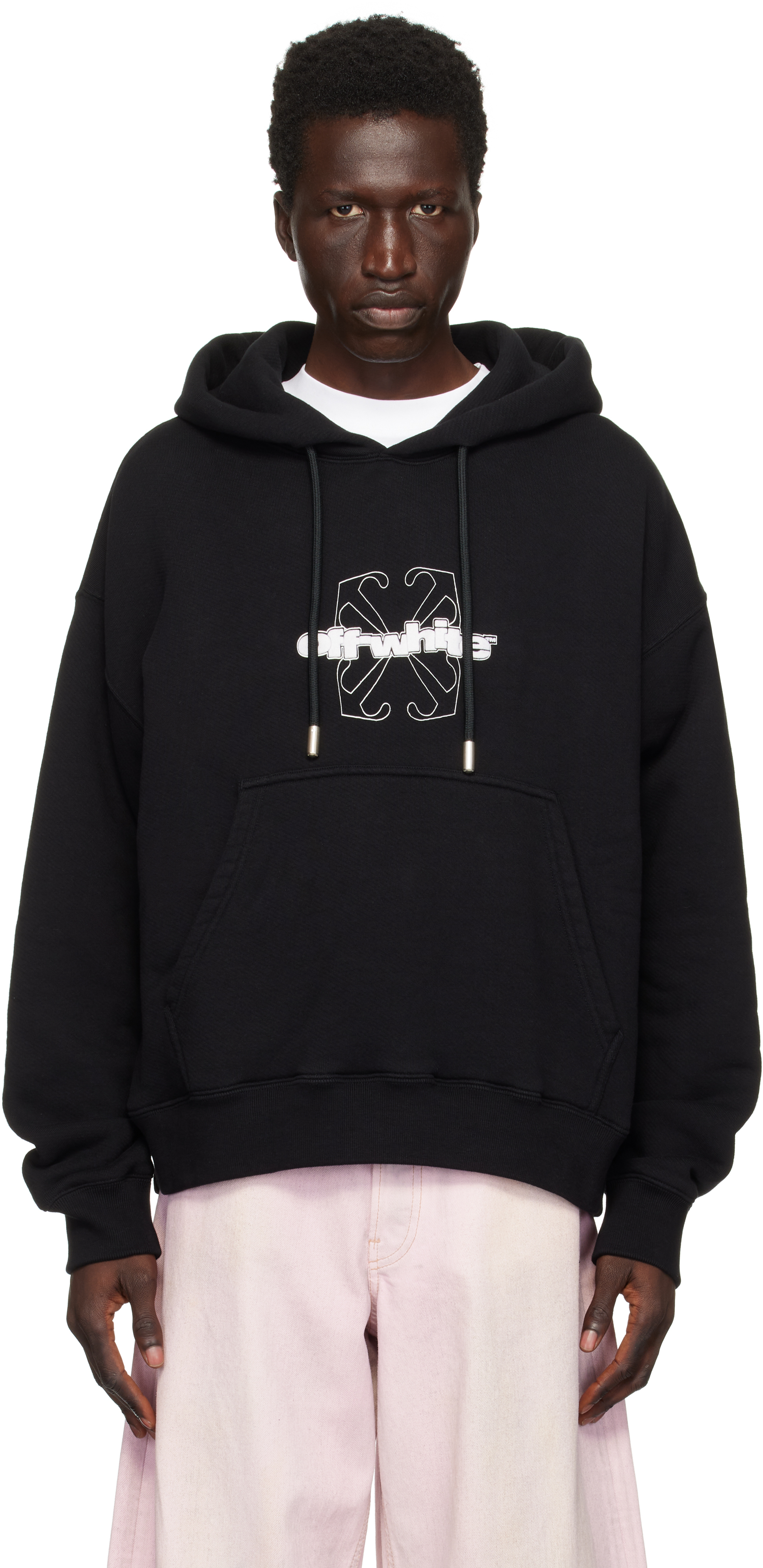 Off-white Black Flock Arrow Skate Hoodie In Black - White