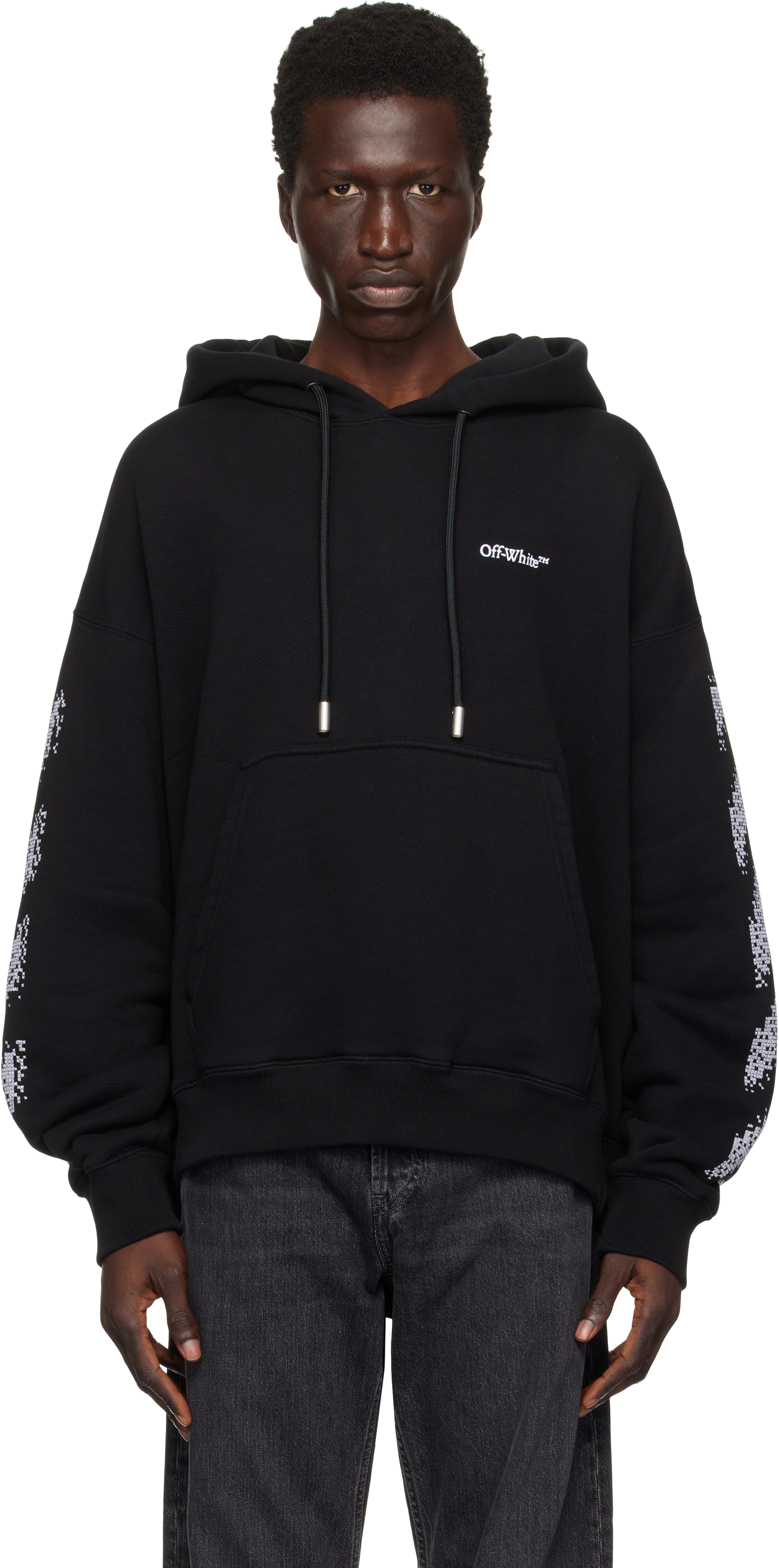 Off-white Black Pixel Diag Skate Hoodie In Black - White