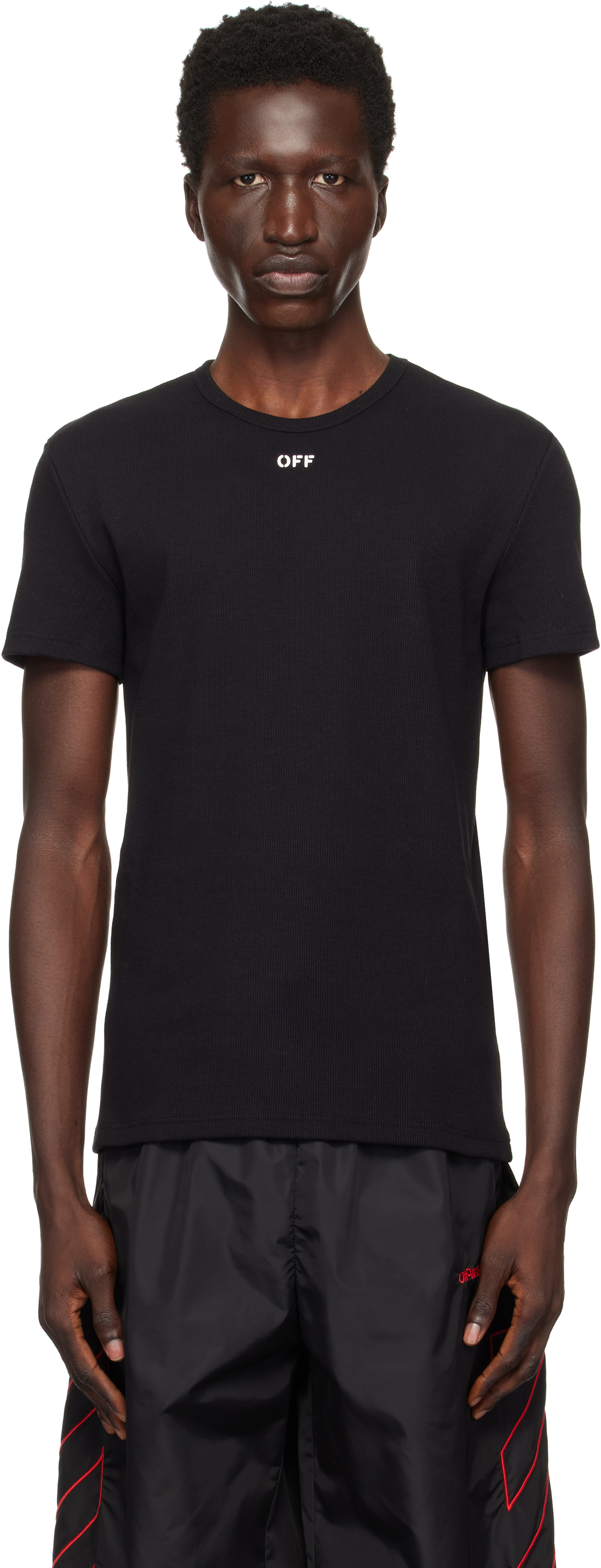 OFF-WHITE ブラック Off Stamp シェイプド リブTシャツ Off-Whiteのブラック Off Stamp シェイプド リブTシャツがセール中