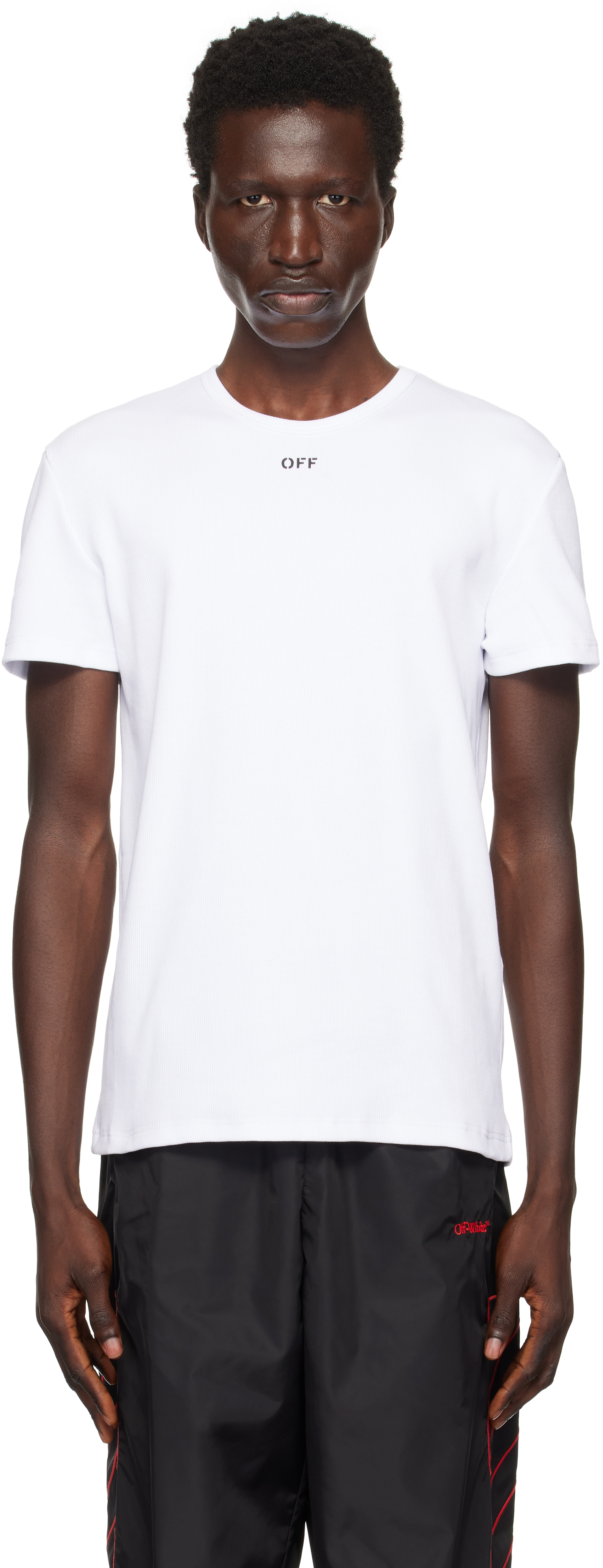 White Off Stamp Rib Shaped T-shirt