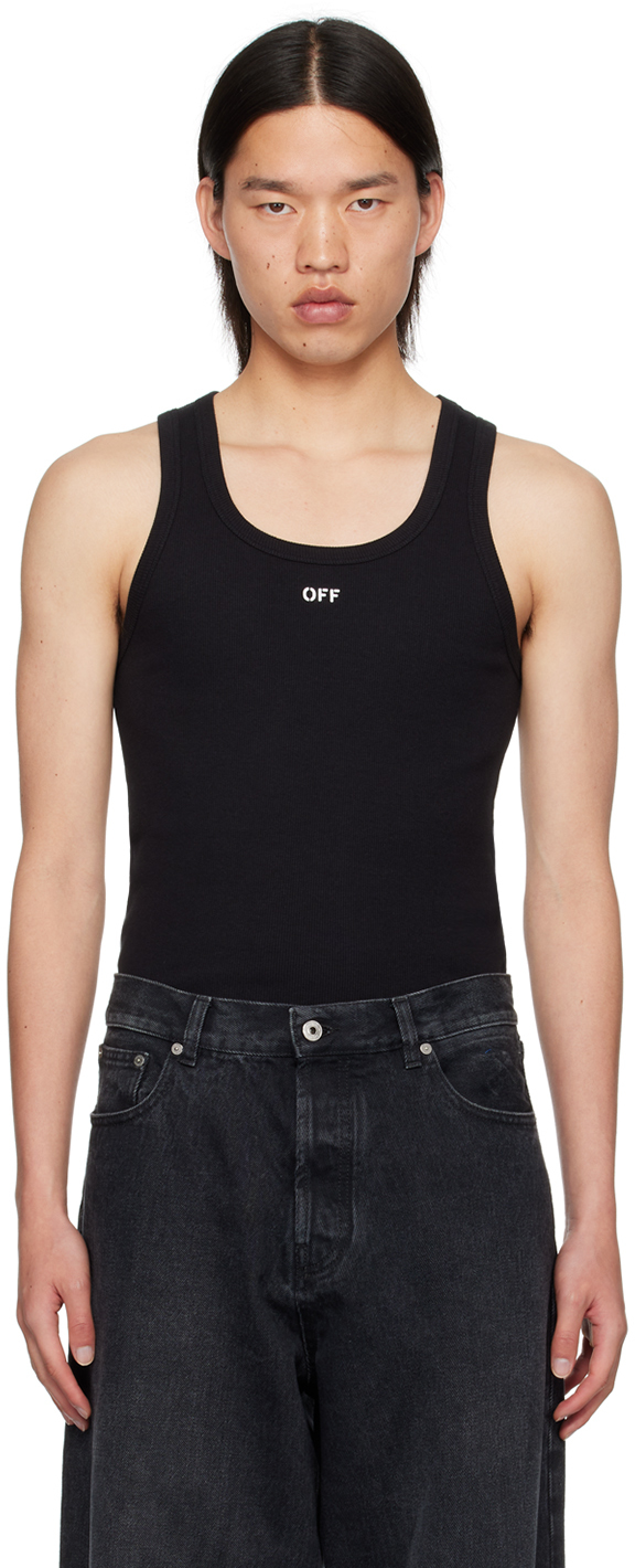 Shop Off-white Black Off Stamp Rib Tank Top In Black White