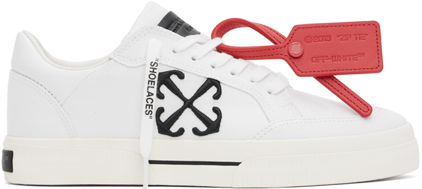 Shop Off-white White Canvas Vulcanized Sneakers In White Black