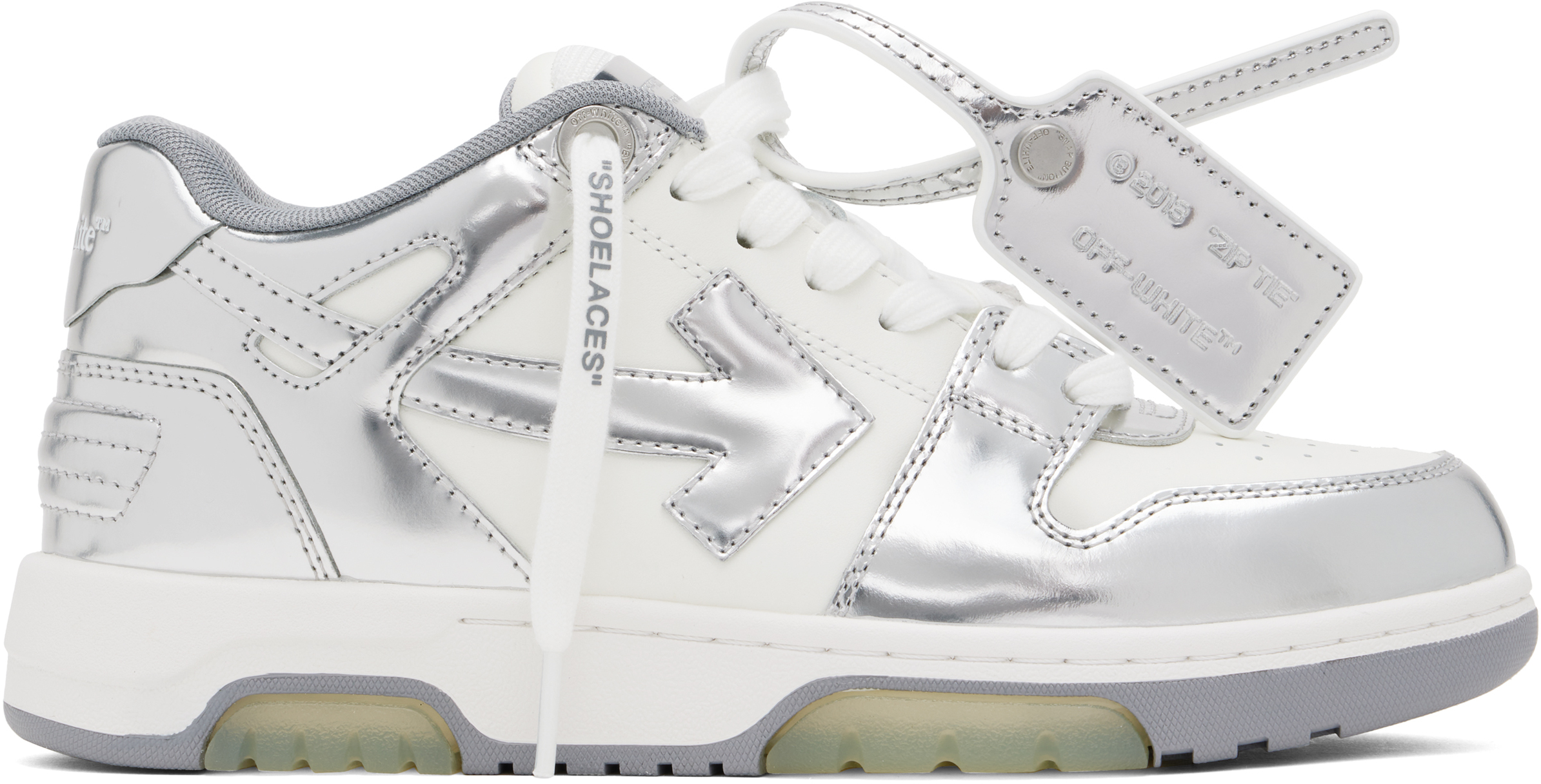 White & Silver Out Of Office Mirror Leather Sneakers