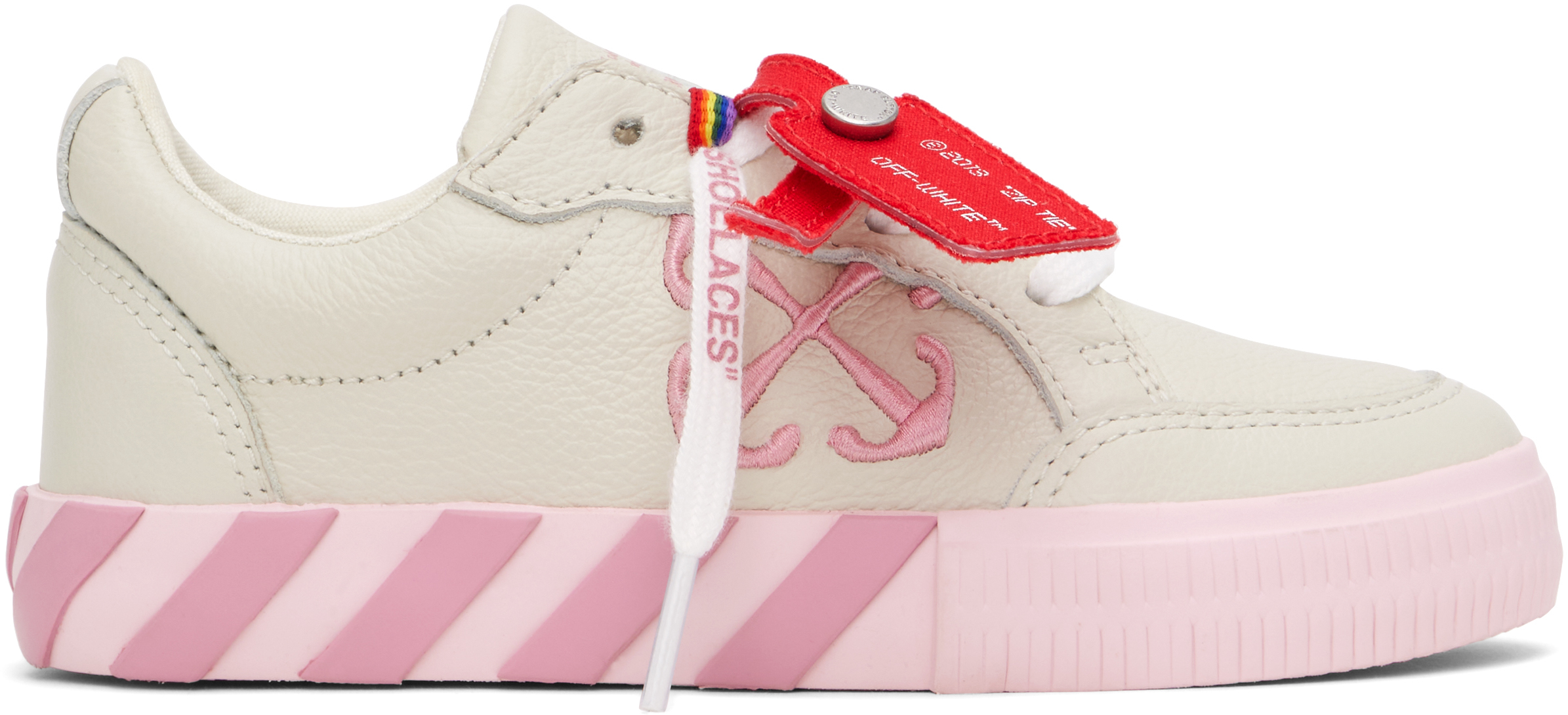 Off-white Kids  & Pink Low Vulcanized Full Leather Sneakers In Off White