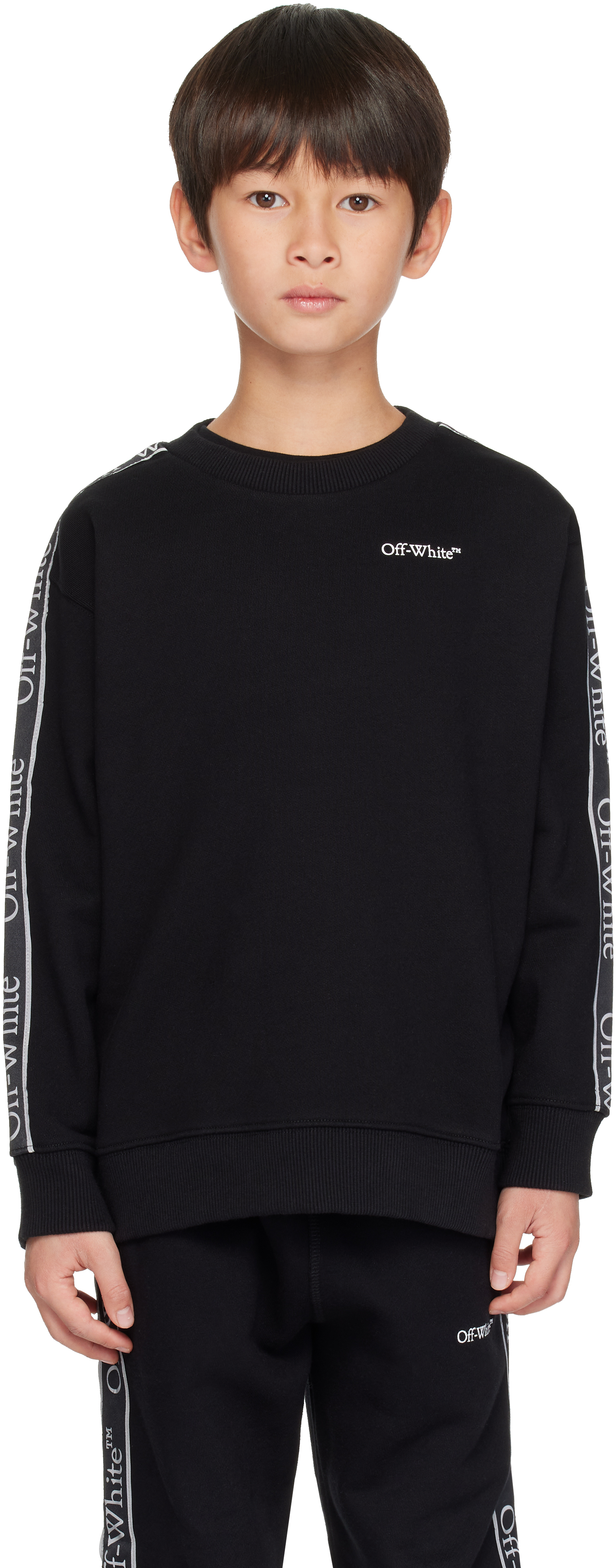 Off-white Kids Black Bookish Logo Band Sweatshirt In Black - White