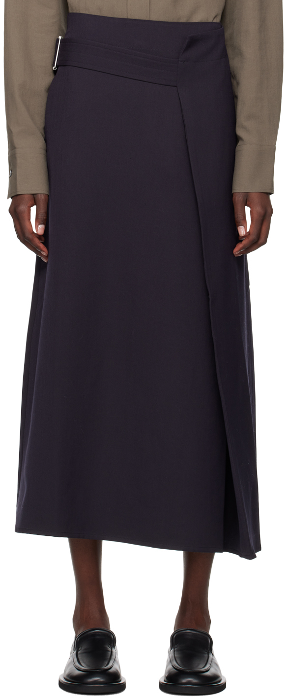 Shop Studio Nicholson Navy Bassi Midi Skirt In Darkest Navy