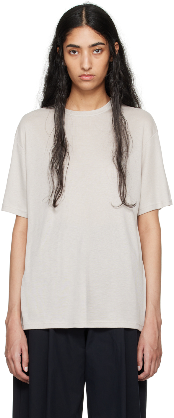 Shop Studio Nicholson Gray Rond T-shirt In Bone Grey