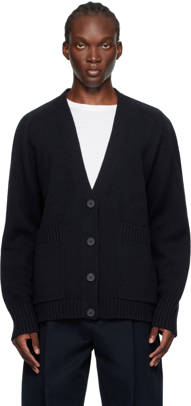 Shop Studio Nicholson Navy Sen Cardigan In Darkest Navy