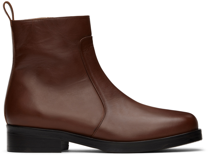 Shop Studio Nicholson Brown Square Boots In Whiskey