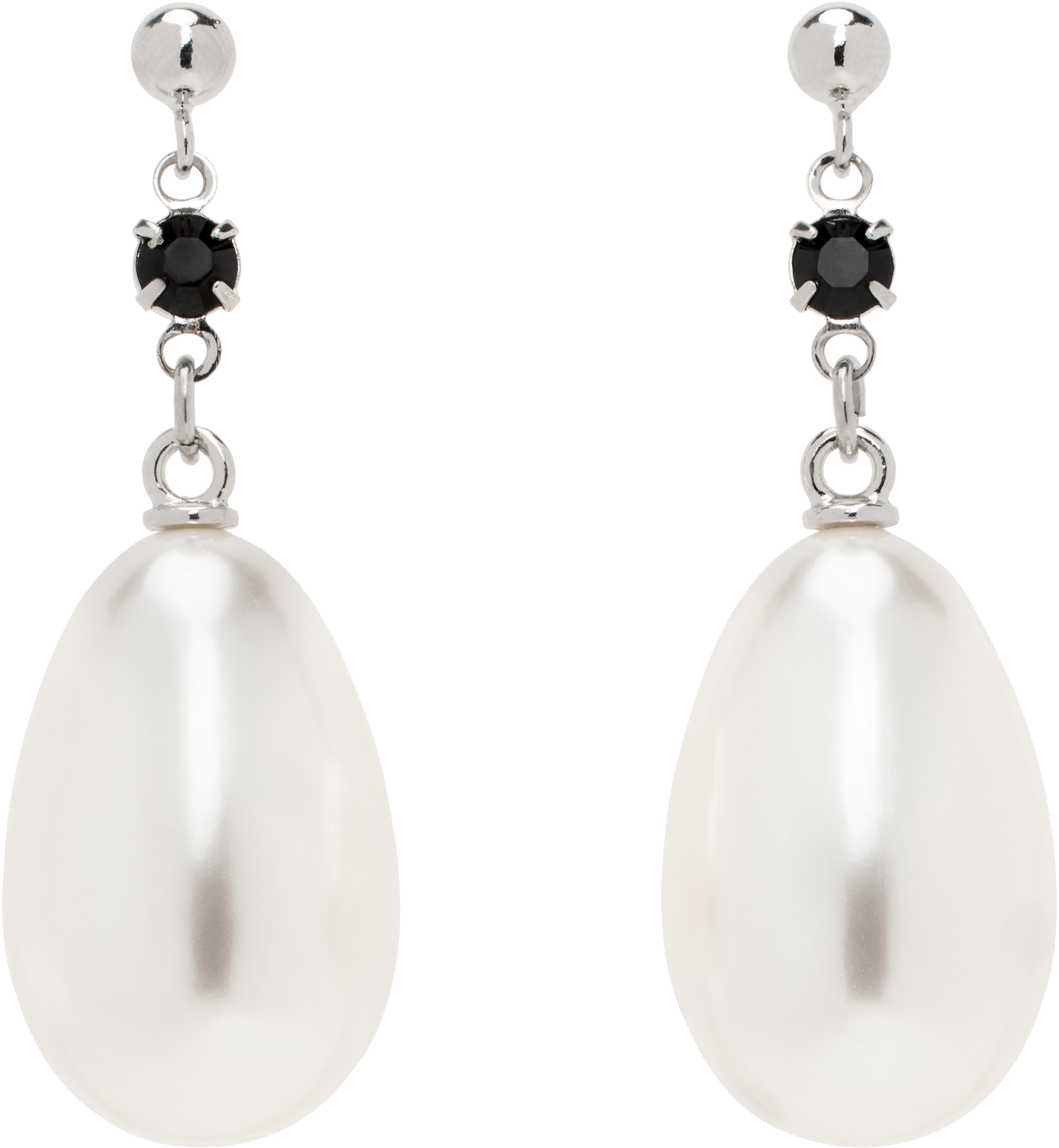 Kimhēkim Silver Pearl Earrings In Ivory/silver/black