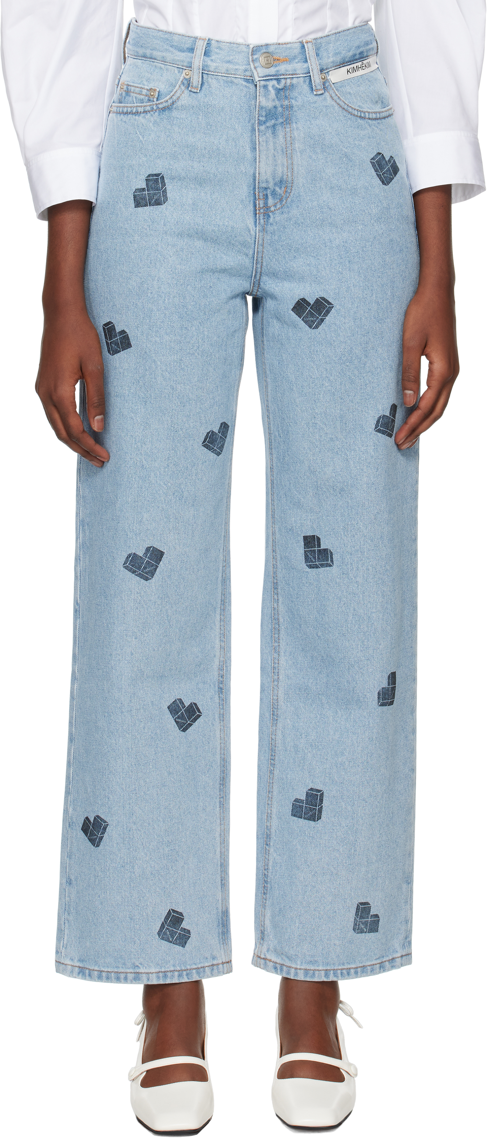 KIMHĒKIM Blue Heart Puzzle Stamped Jeans