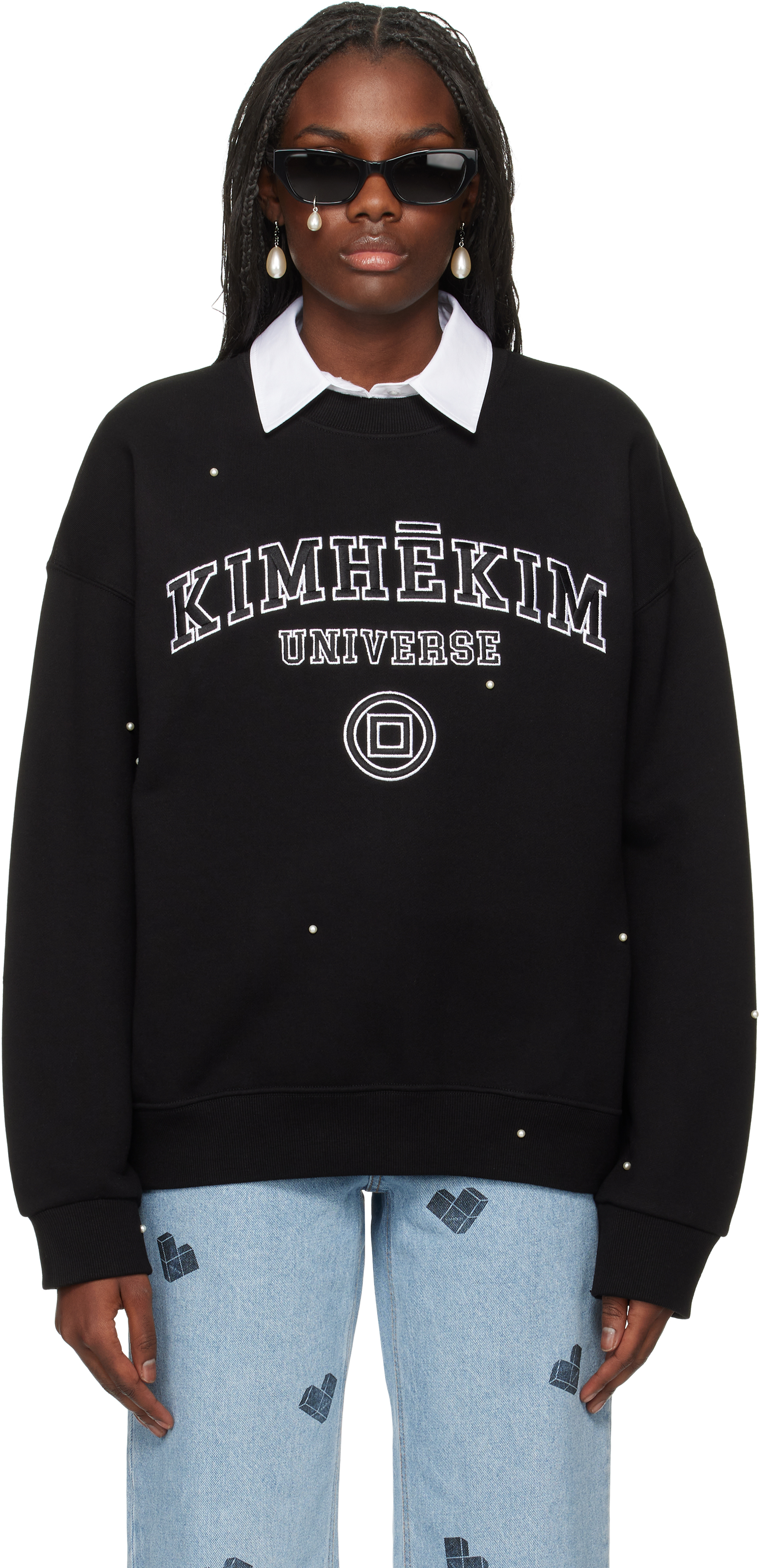 Kimhēkim Black Pearl Embellished 'universe' Sweatshirt