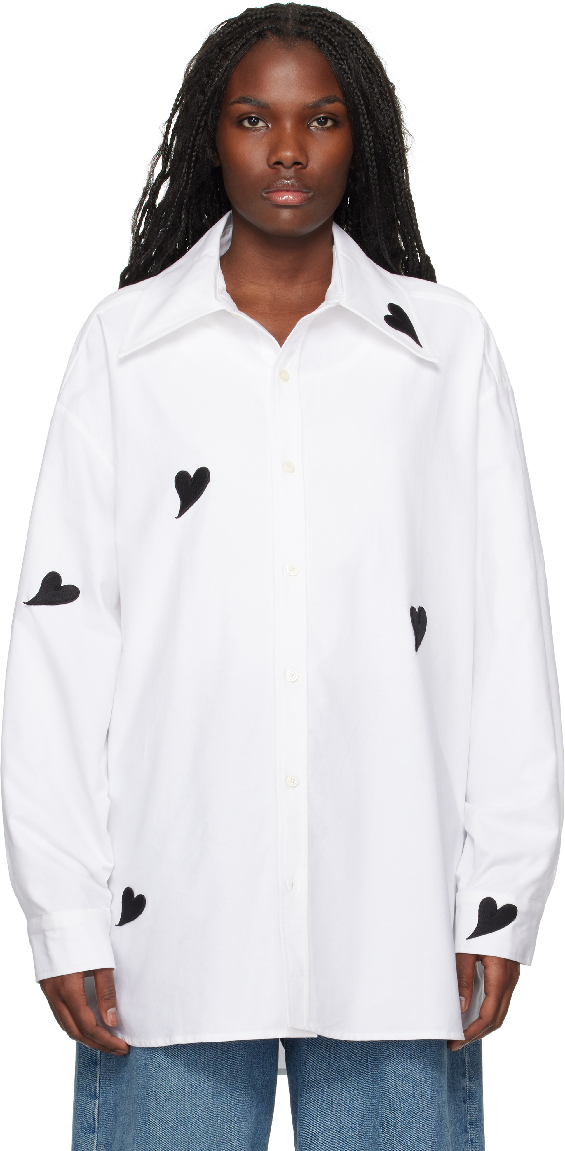 Kimhēkim White Heart Patched Oversized Shirt