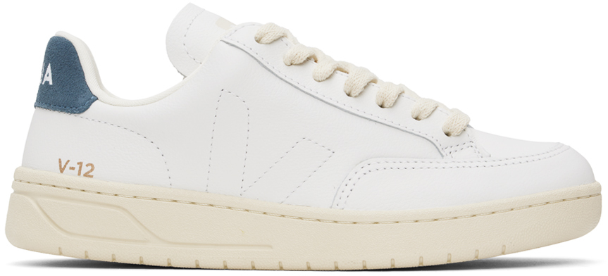 VEJA: White & Navy V-12 Stitch Leather Sneakers | SSENSE