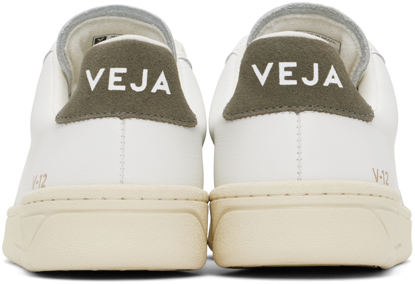 Veja White & Khaki V-12 Stitch Leather Sneakers In Xtra Wht Khaki