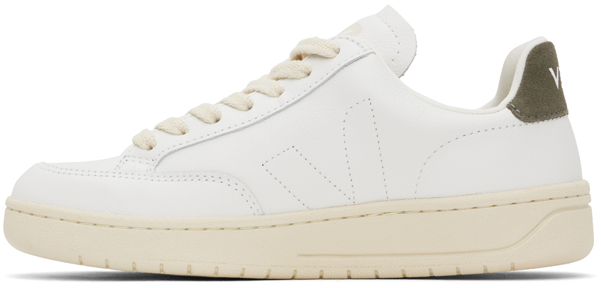 Veja White & Khaki V-12 Stitch Leather Sneakers In Xtra Wht Khaki