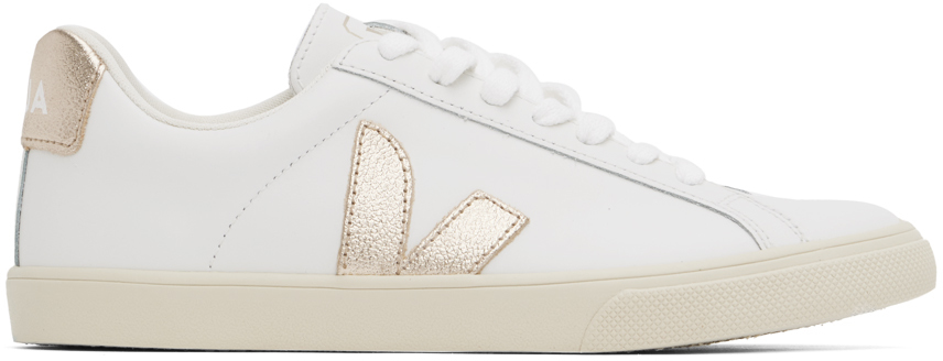 Shop Veja White & Gold Esplar Leather Sneakers In Extra-white_platine