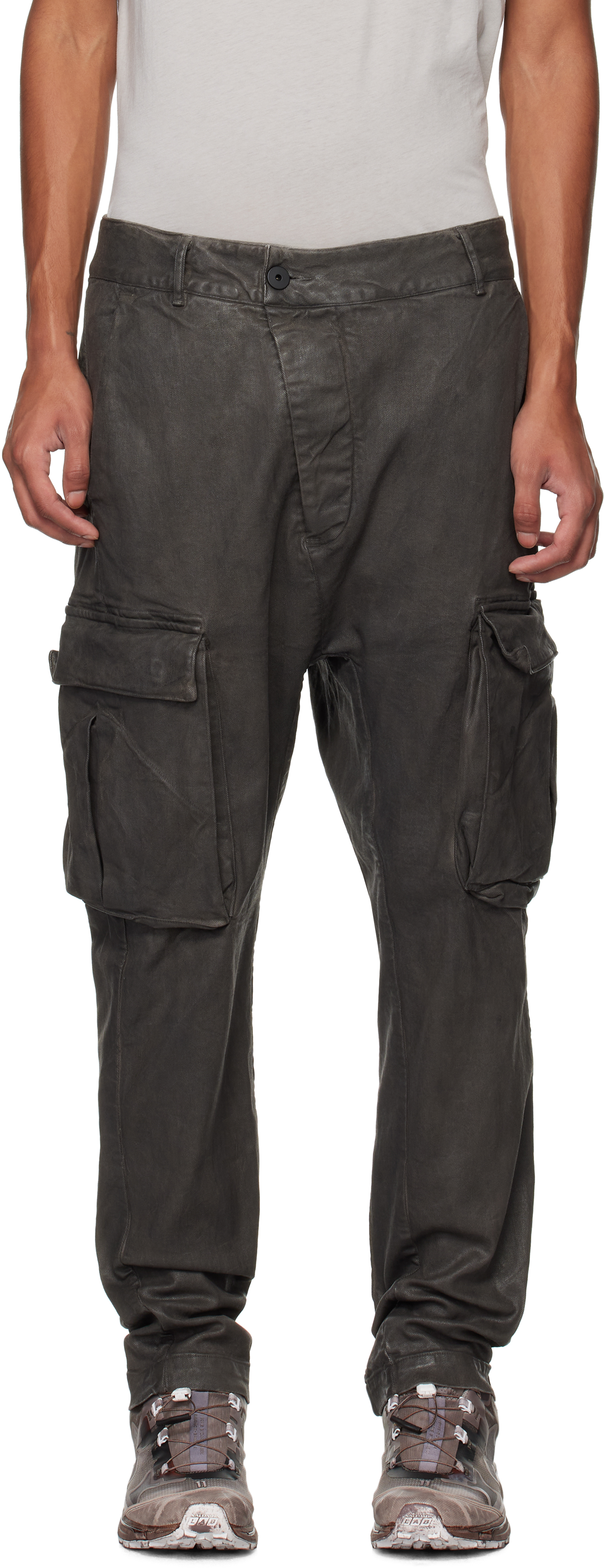 Shop 11 By Boris Bidjan Saberi Gray P21b Denim Cargo Pants In Carbon Coated