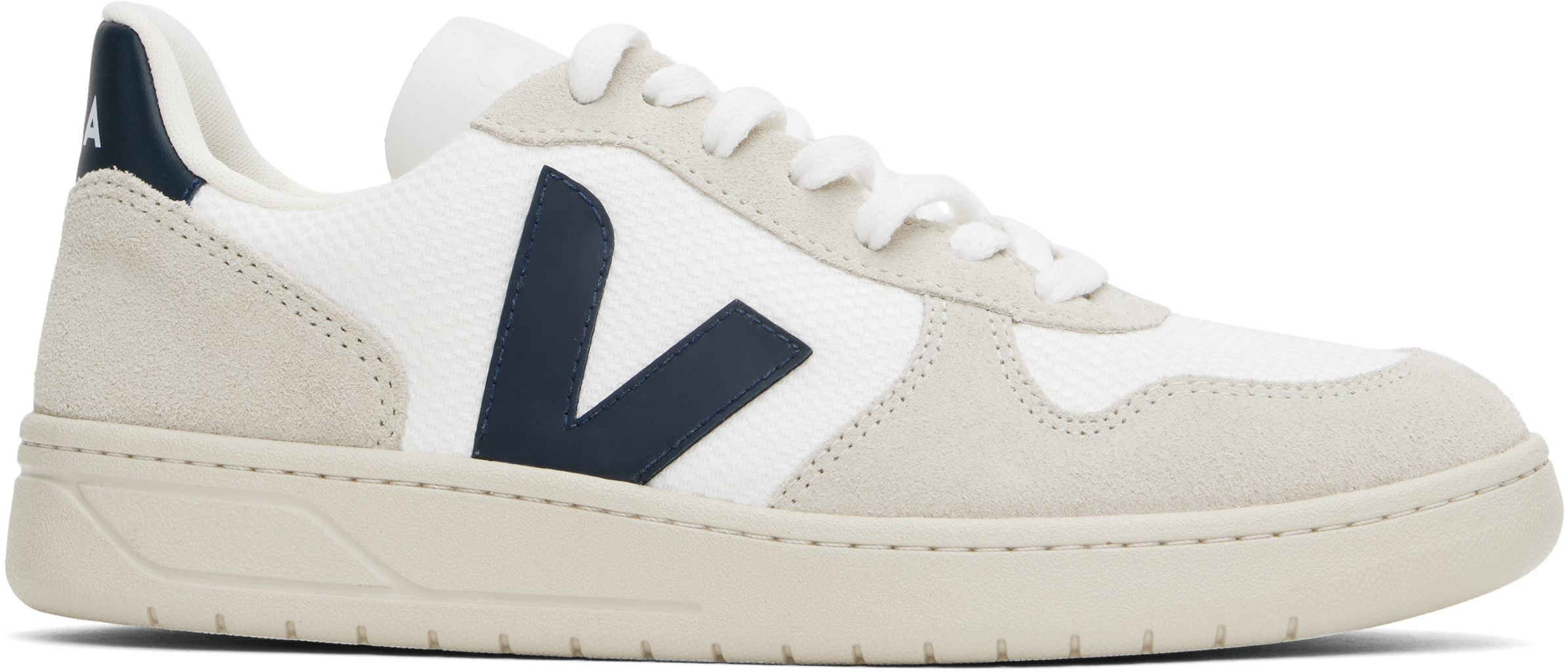 Veja White & Navy V-10 B-mesh Low Top Sneakers