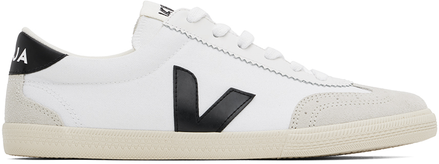 Shop Veja White & Black Volley Canvas Sneakers In White_black