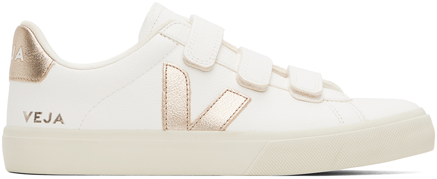 White & Gold Recife Logo Chromefree Sneakers