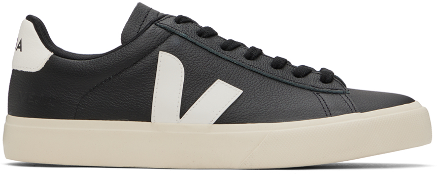 Shop Veja Black & White Campo Chromefree Leather Sneakers In Black_white