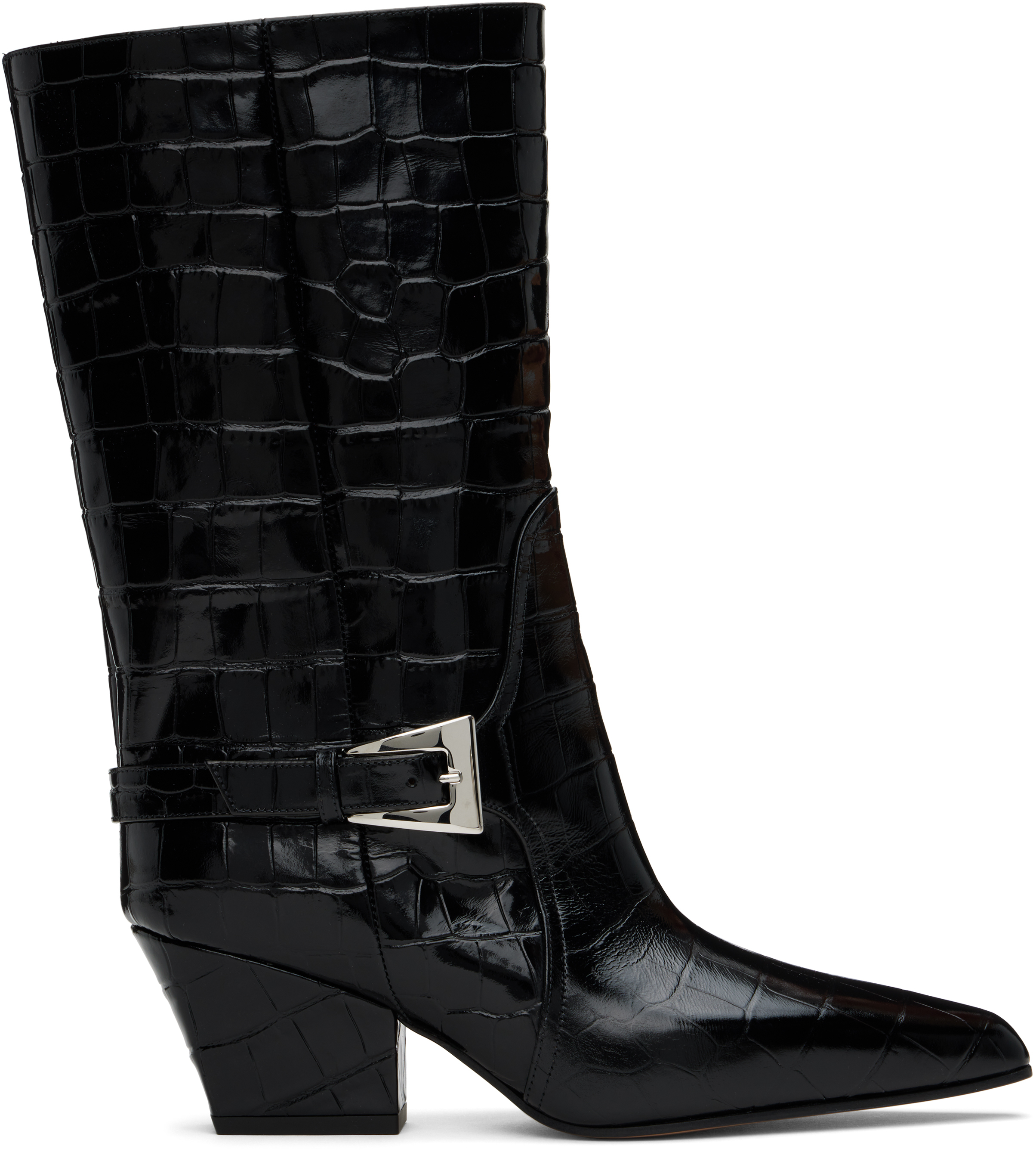 Shop Paris Texas Black Jane Buckle Midcalf 60 Boots