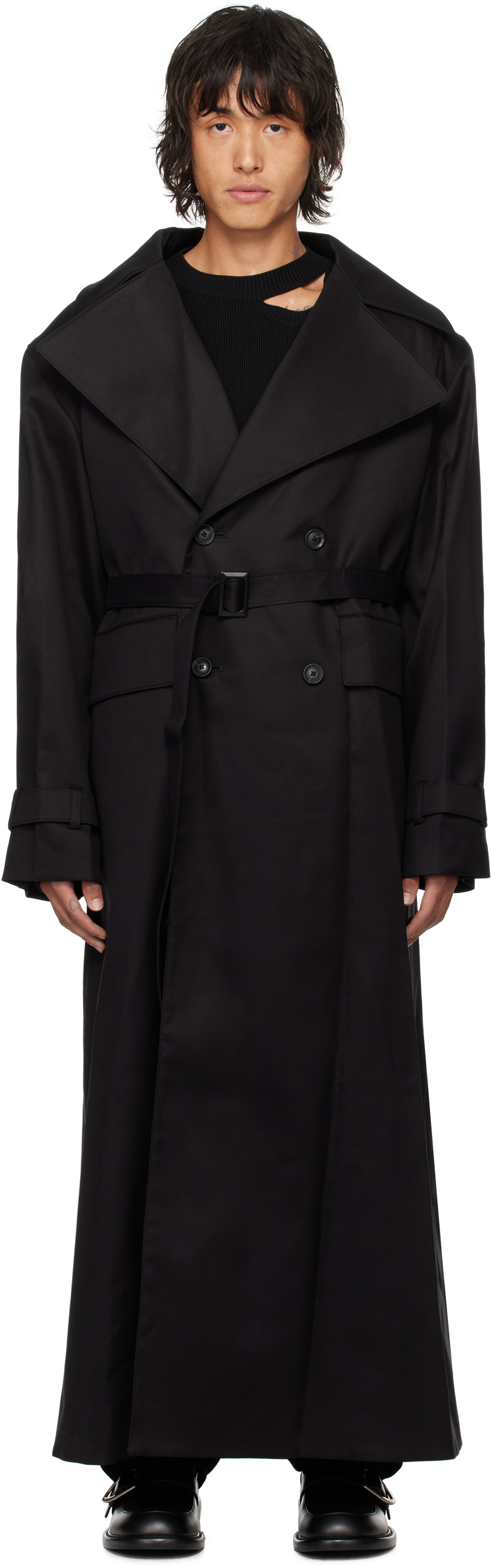 Lgn Louis Gabriel Nouchi Black Double-breasted Trench Coat In Black 001