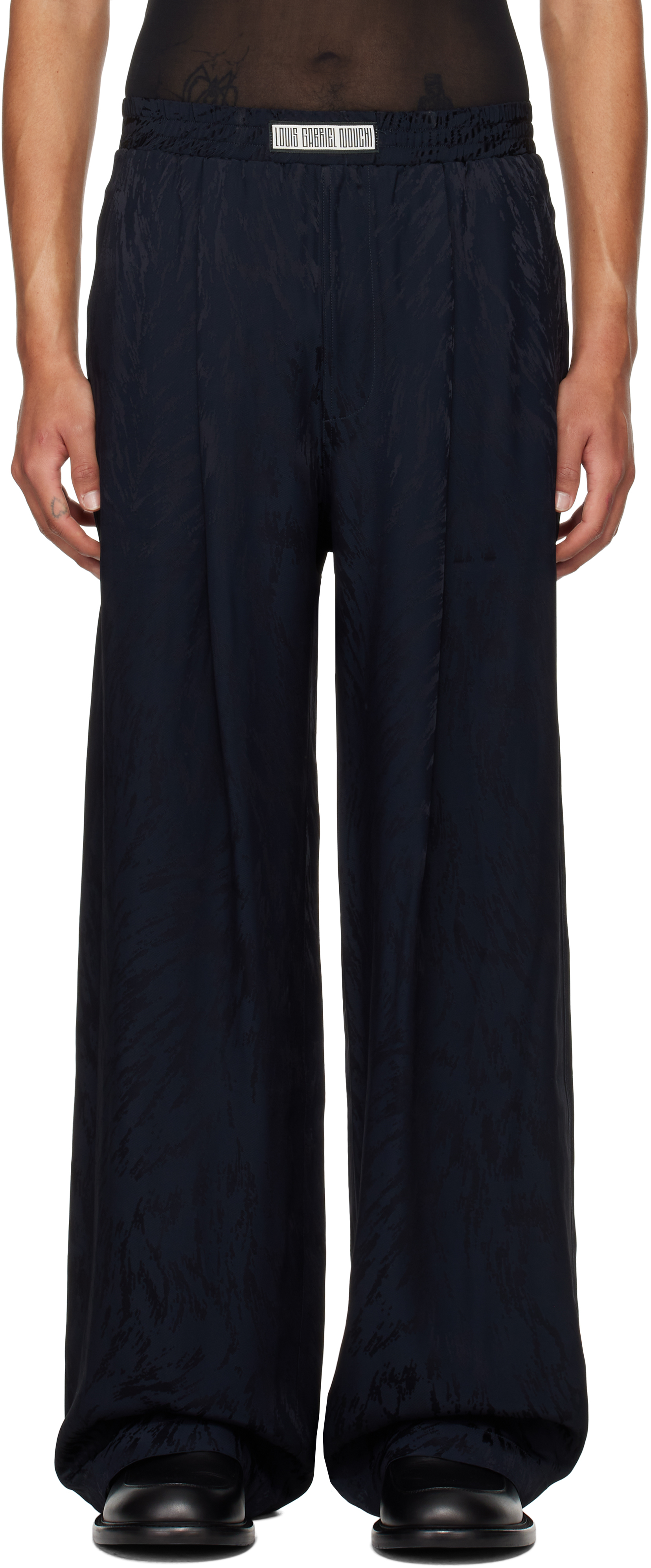 Lgn Louis Gabriel Nouchi Navy Wide Fur-patterned Jacquard Trousers In Dark Night Fur 033