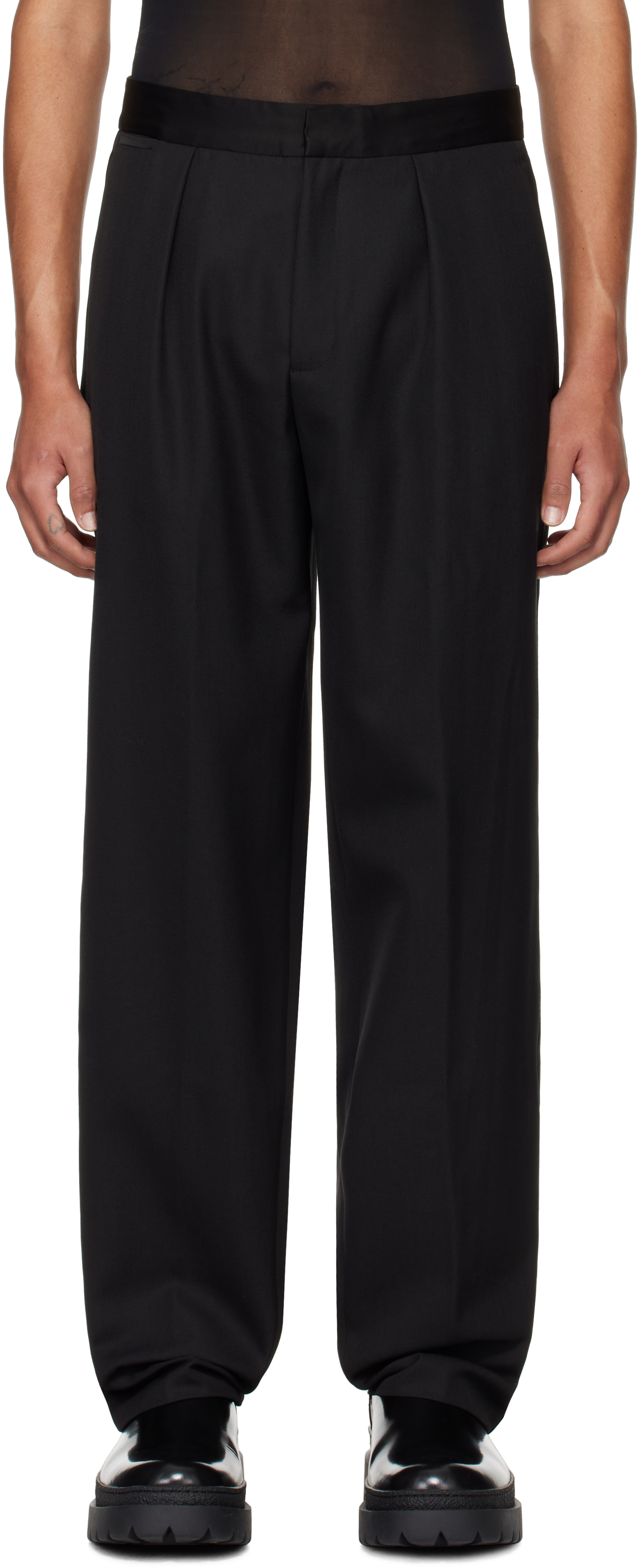 Black Five-Pocket Satin Band Smoking Trousers