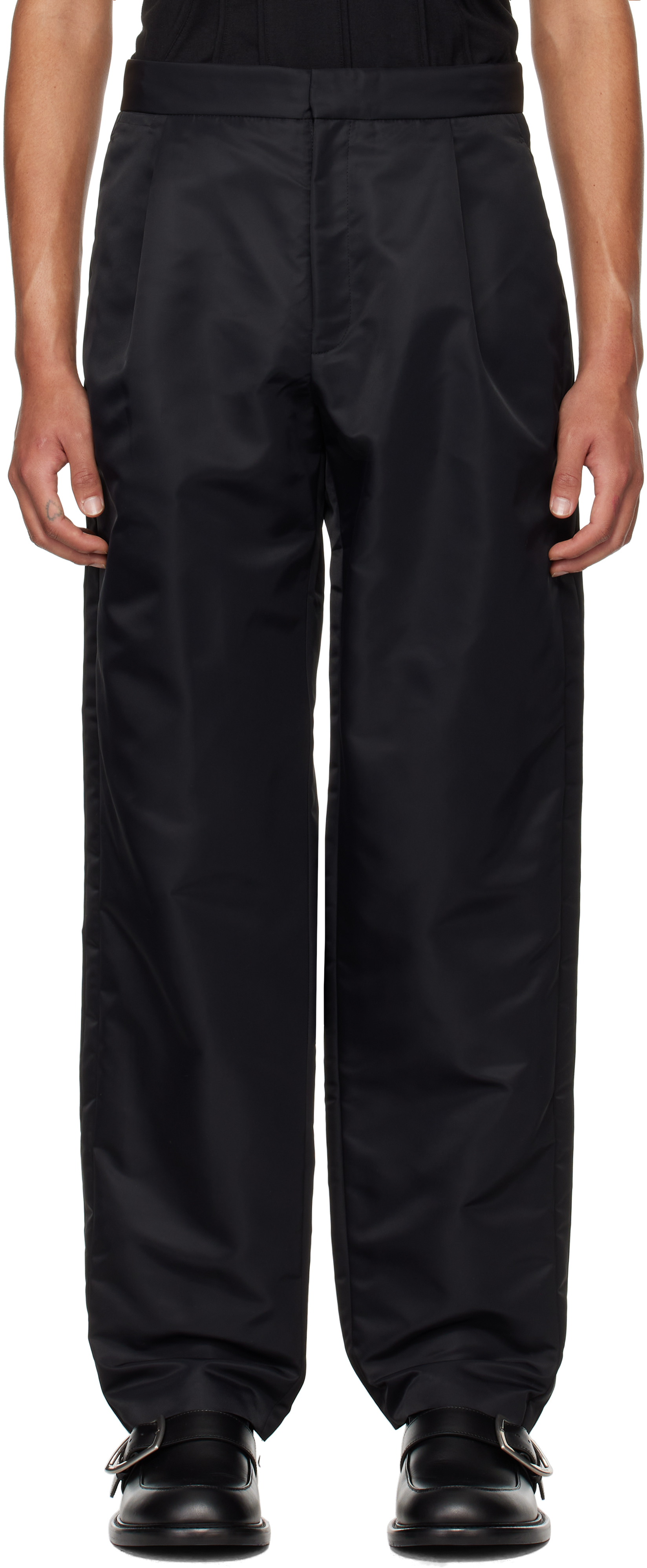 Lgn Louis Gabriel Nouchi Black Five-pocket Recycled Nylon Smoking Trousers In Black 001