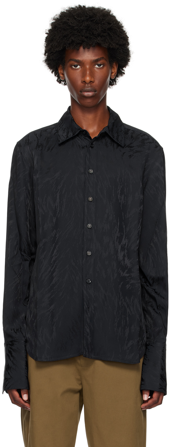 Shop Lgn Louis Gabriel Nouchi Black Double-cuff Shirt In Dark Night Fur 033