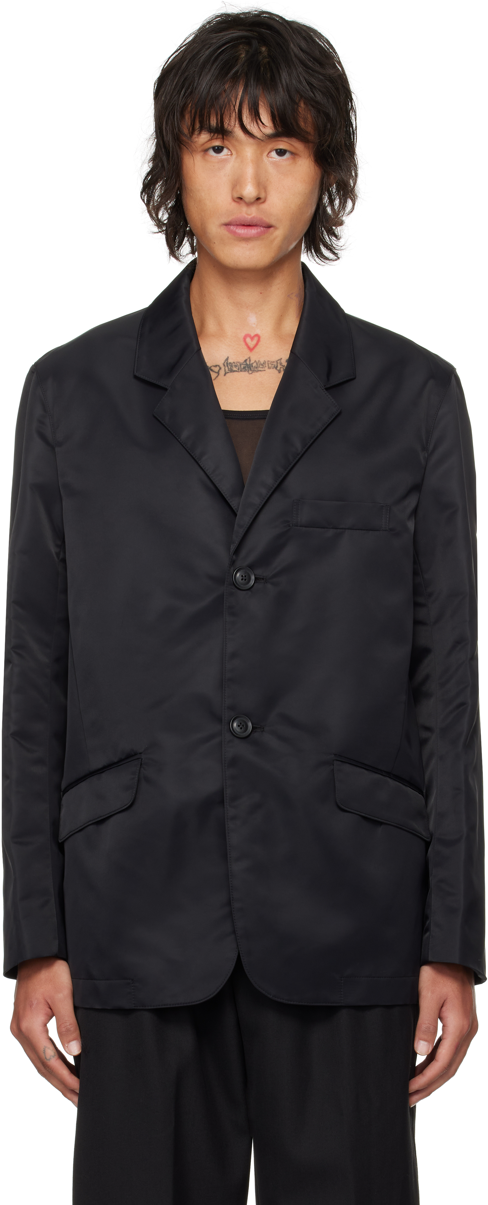 Lgn Louis Gabriel Nouchi Black Recycled Nylon Classic Cut Blazer In Black 001