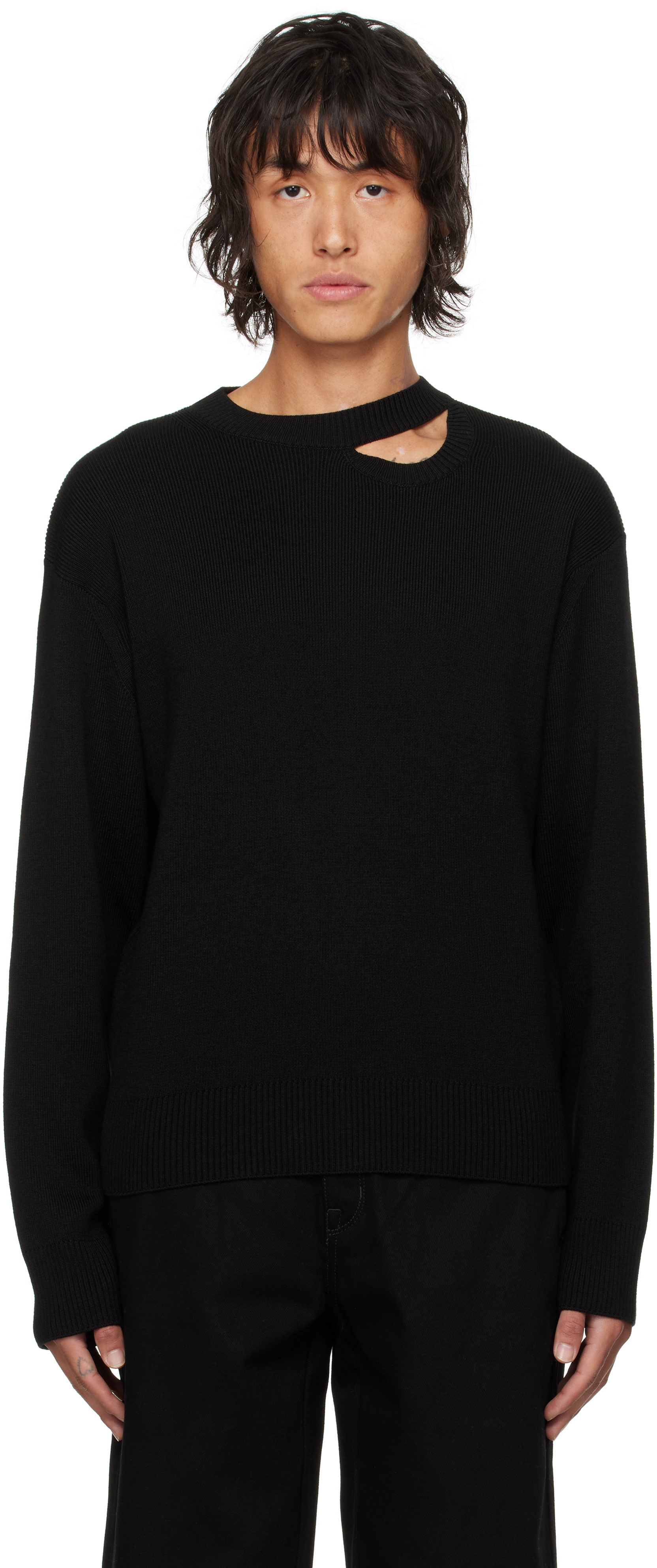 Lgn Louis Gabriel Nouchi Black Asymmetrical Opening Sweater In Black 001