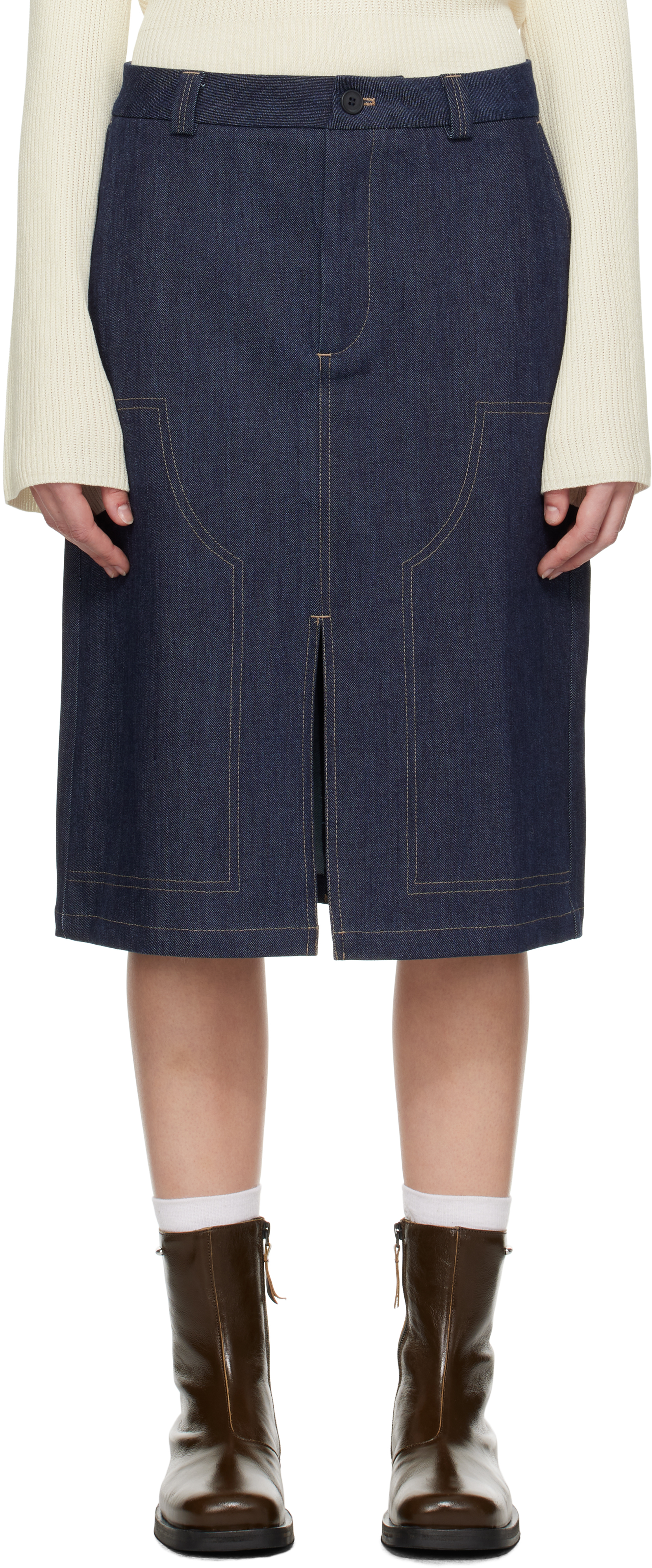 Navy Deen Denim Midi Skirt