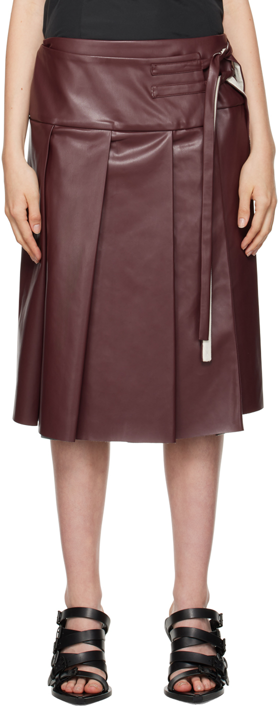 Shop Renaissance Renaissance Burgundy Linda Faux-leather Midi Skirt In Red Leather