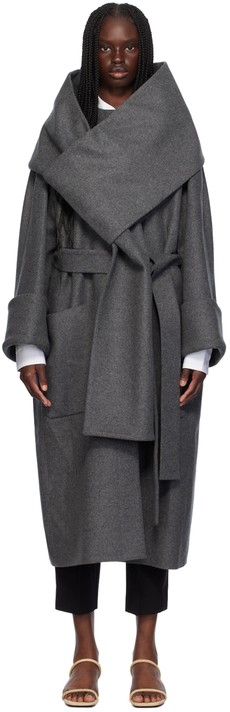 Shop Erdem Gray Detachable Scarf Coat In Grey Melange