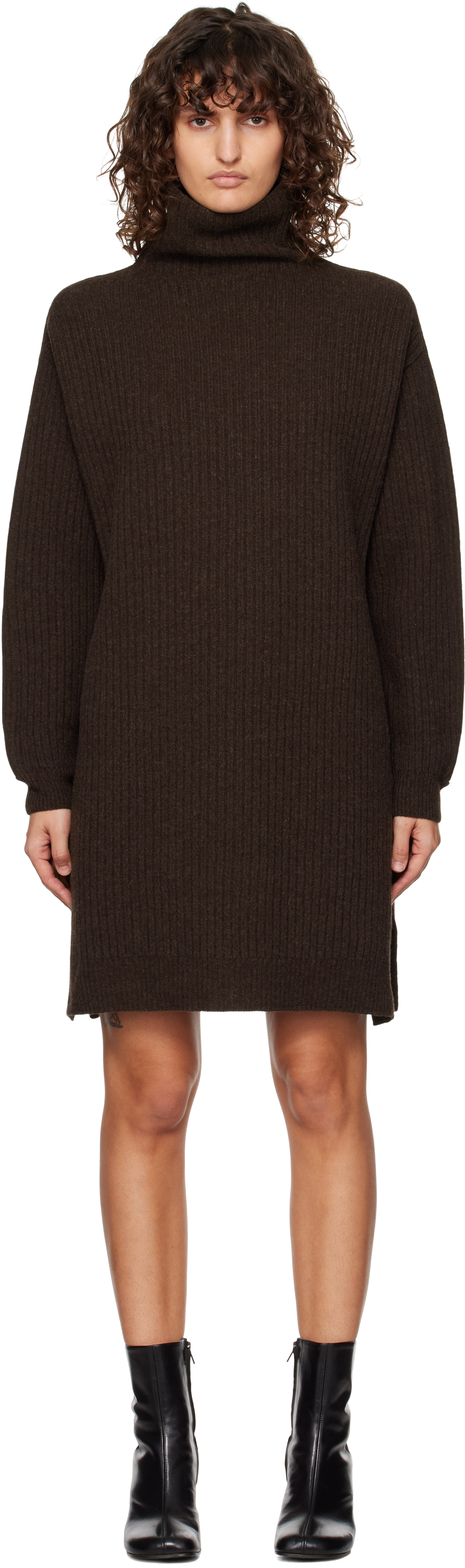 Brown High Neck Midi Dress
