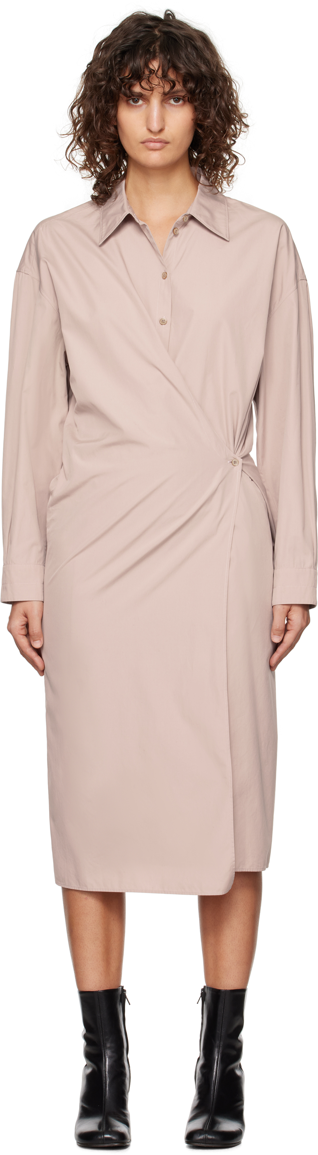 LEMAIRE PINK STRAIGHT COLLAR TWISTED MIDI DRESS 