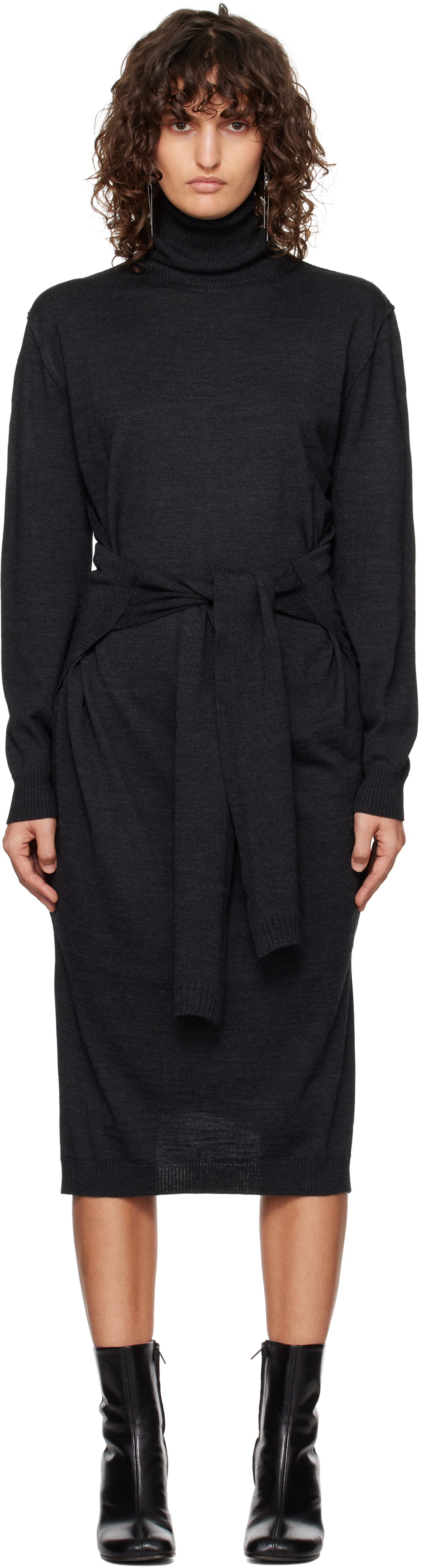 Shop Lemaire Gray Trompe L'oeil Midi Dress In Bk966 Anthracite