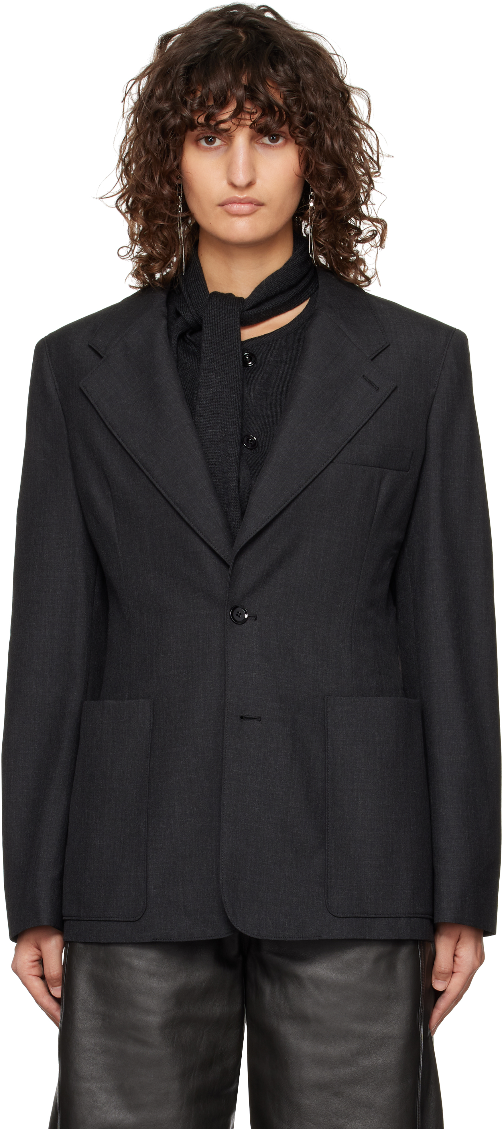 Lemaire Gray Single-breasted Fitted Tailored Blazer In Bk997 Caviar