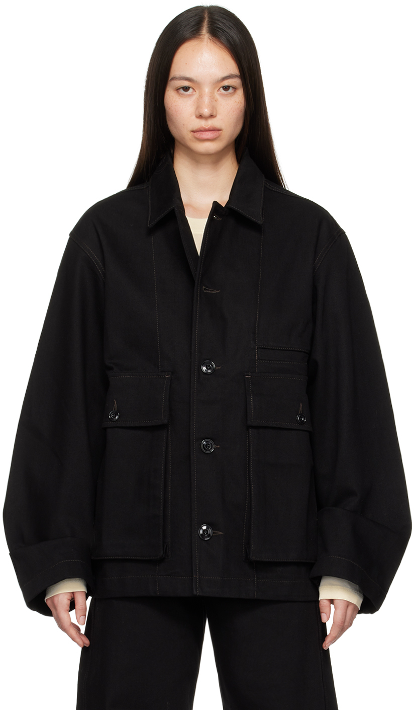 Shop Lemaire Black Boxy Denim Jacket In Bk999 Black