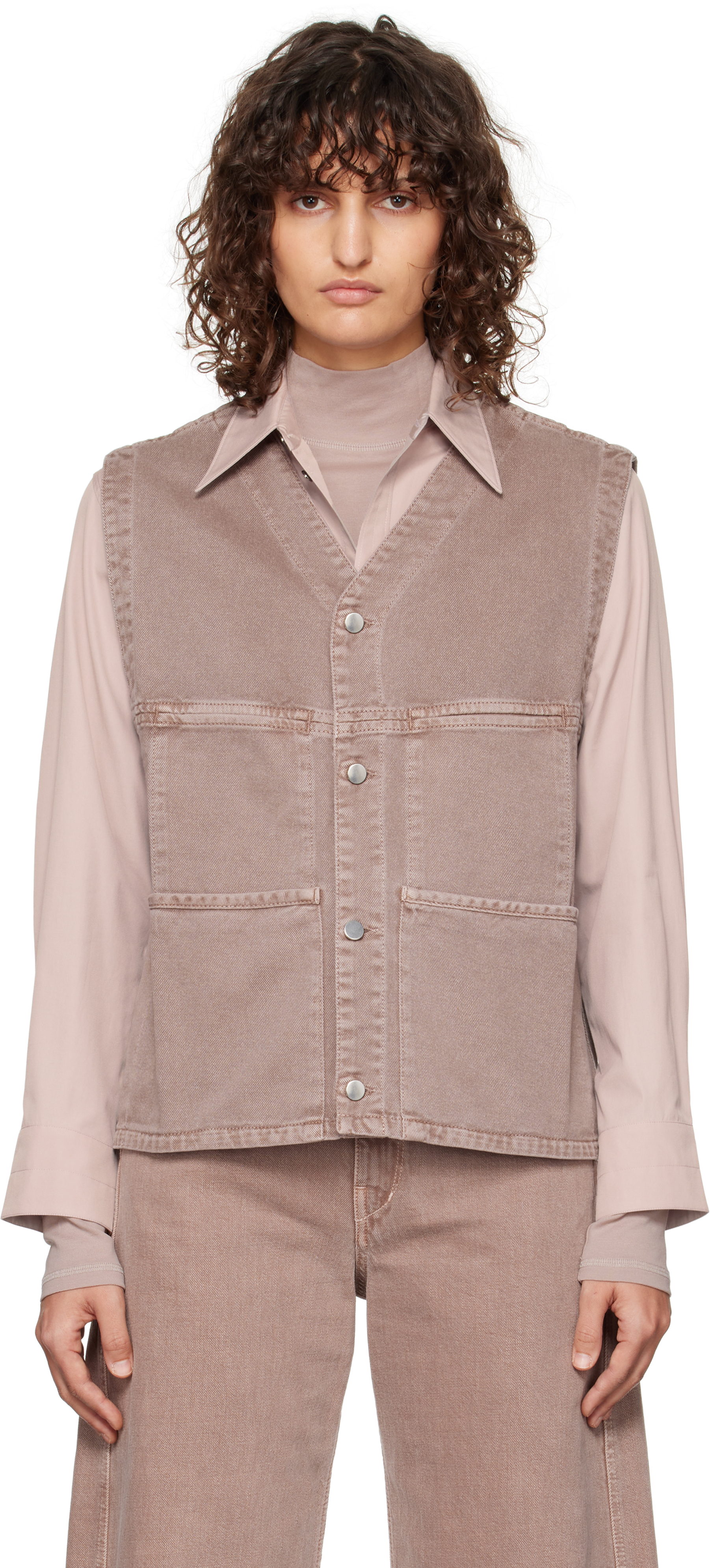 Lemaire Purple Garment-dyed Denim Vest In Pu814 Denim Mauve