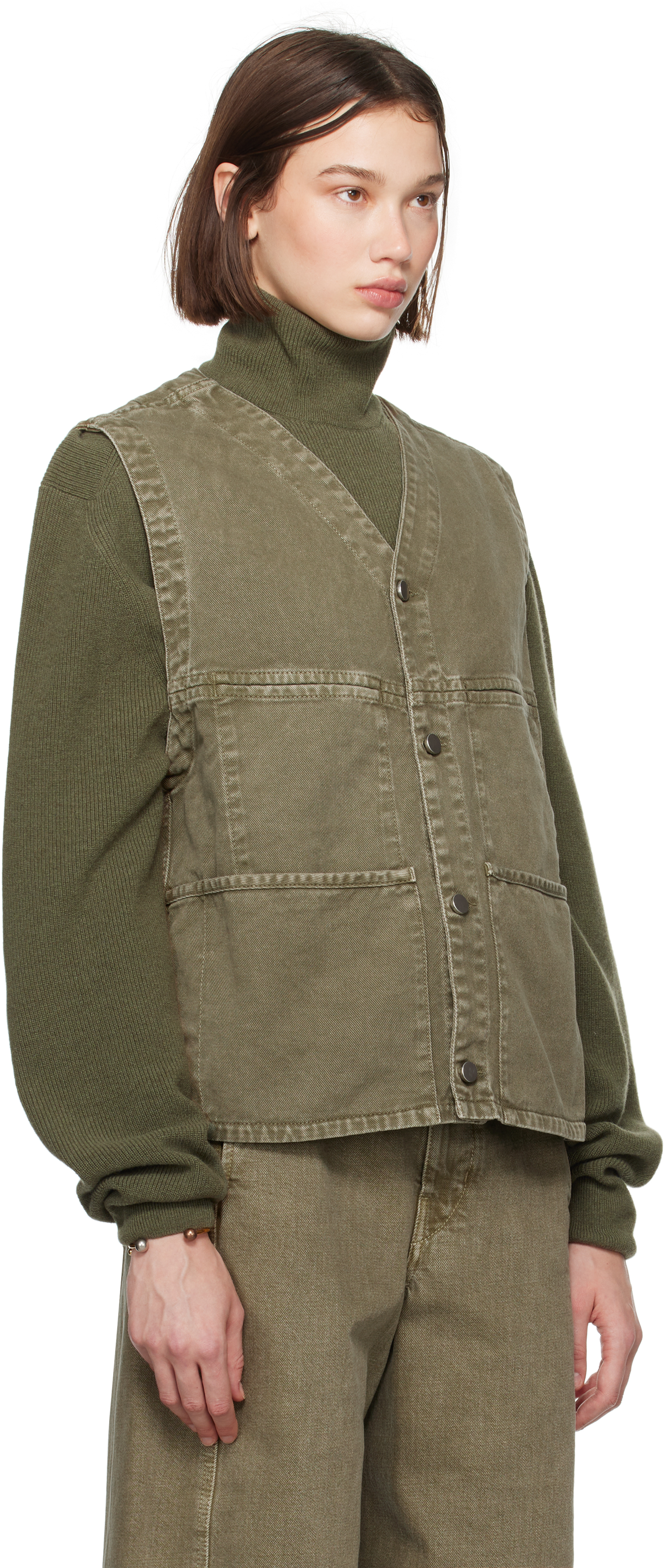 LEMAIRE KHAKI GARMENT-DYED DENIM VEST